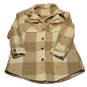 Fleese Style Plaid Jacket - Tan and Cream